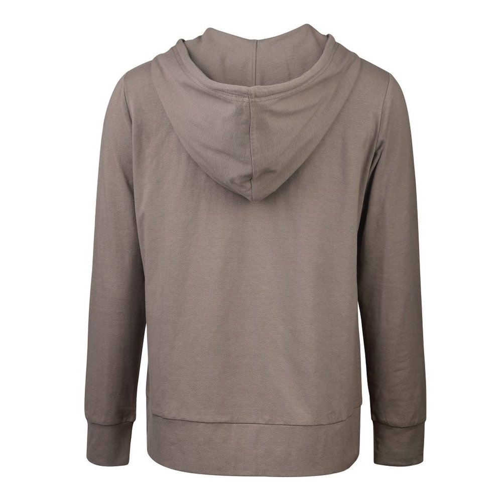 LADIES LIGHTWEIGHT FULL ZIP UP HOODIE SWEATSHIRT TAUPE LARGE - Picture 3 of 3